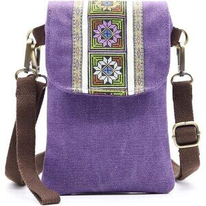 Women's Purple Vintage Embroidered Cute Mini Cross Body Bag Small Handbags